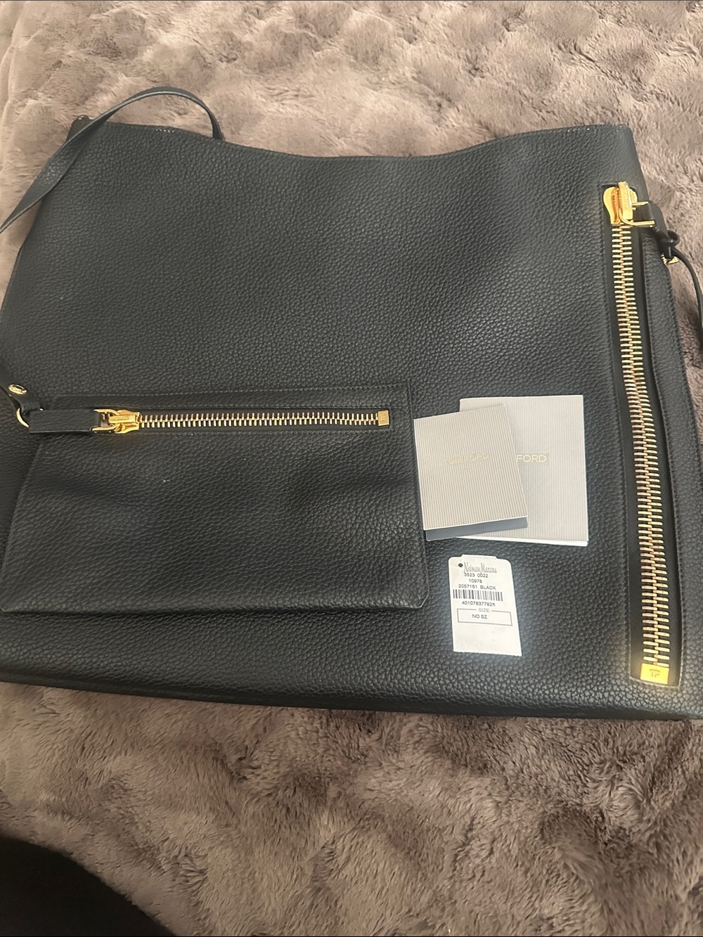 Tom Ford Black Pebbled Leather Shoulder Bag with Gold Padlock